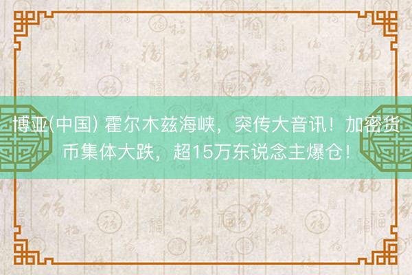 博亚(中国) 霍尔木兹海峡，突传大音讯！加密货币集体大跌，超15万东说念主爆仓！
