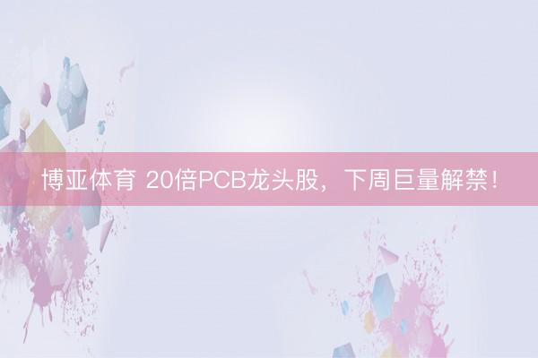 博亚体育 20倍PCB龙头股，下周巨量解禁！