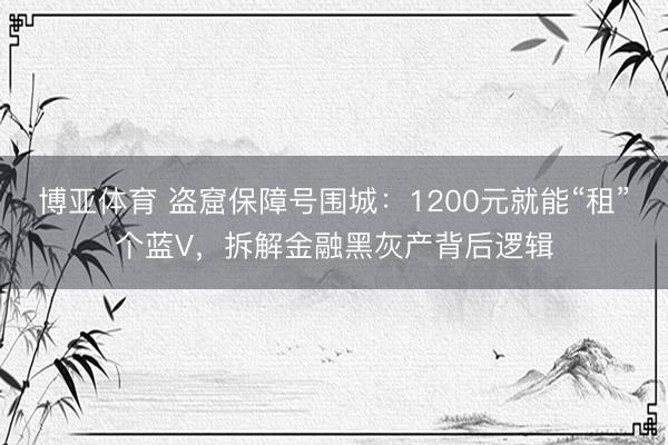 博亚体育 盗窟保障号围城:1200元就能“租”个蓝V,拆解金融黑灰产背后逻辑