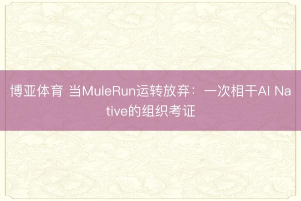 博亚体育 当MuleRun运转放弃：一次相干AI Native的组织考证