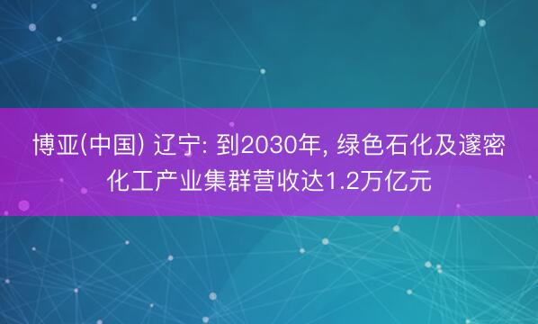博亚(中国) 辽宁: 到2030年， 绿色石化及邃密化工产业集群营收达1.2万亿元